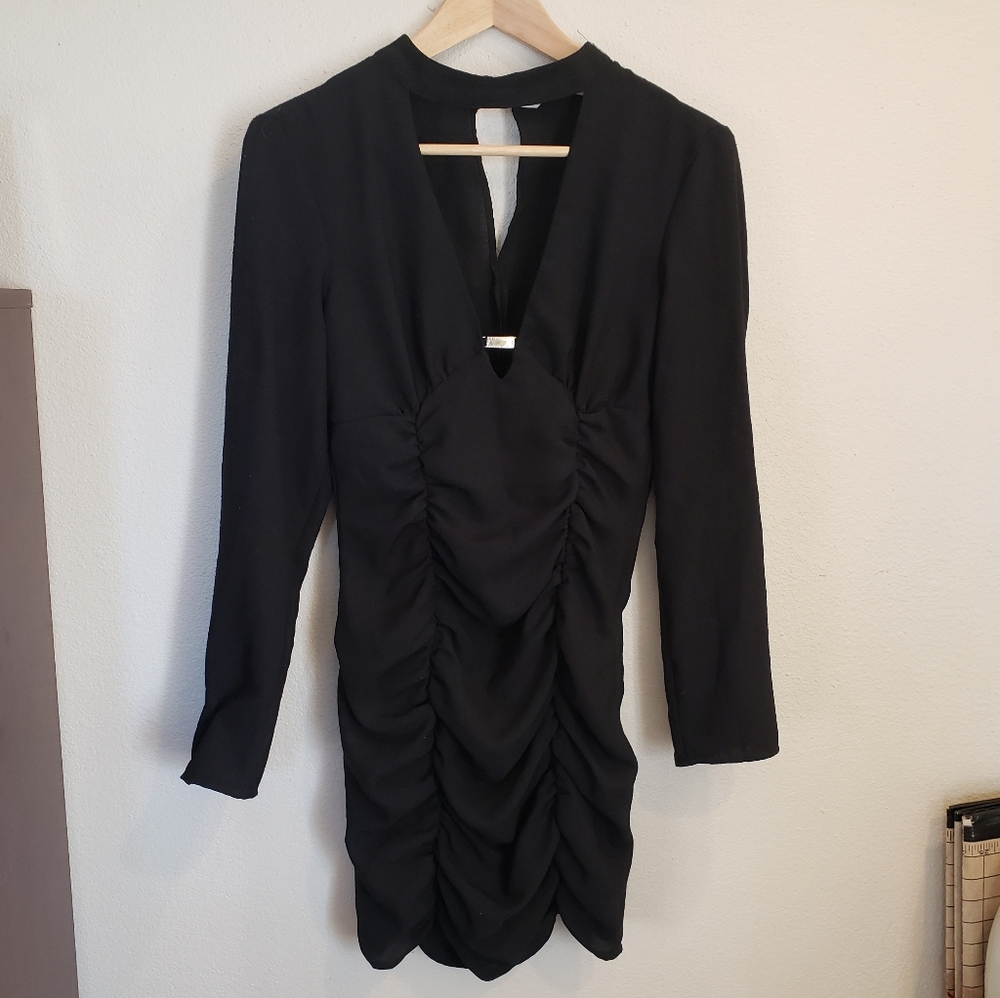 Zara Retro Cut Out Ruched Little Black Dress Women's Size M Medium - Picture 2 of 3